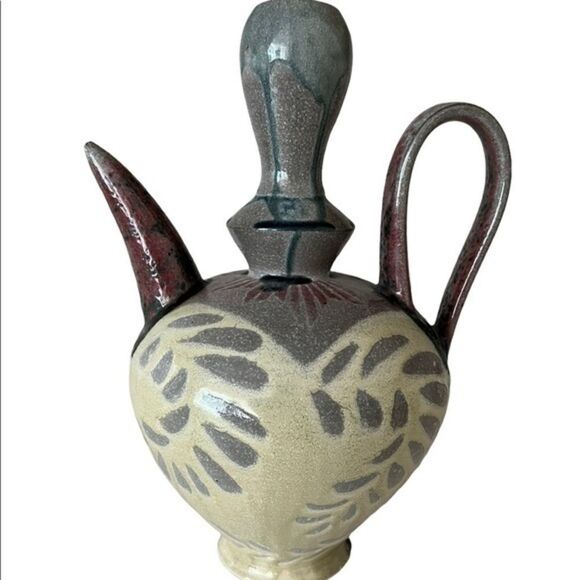 Glazed clay pottery large pouring vessel Signed Perfect Condition